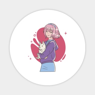 Anime Girl With Dog P Magnet